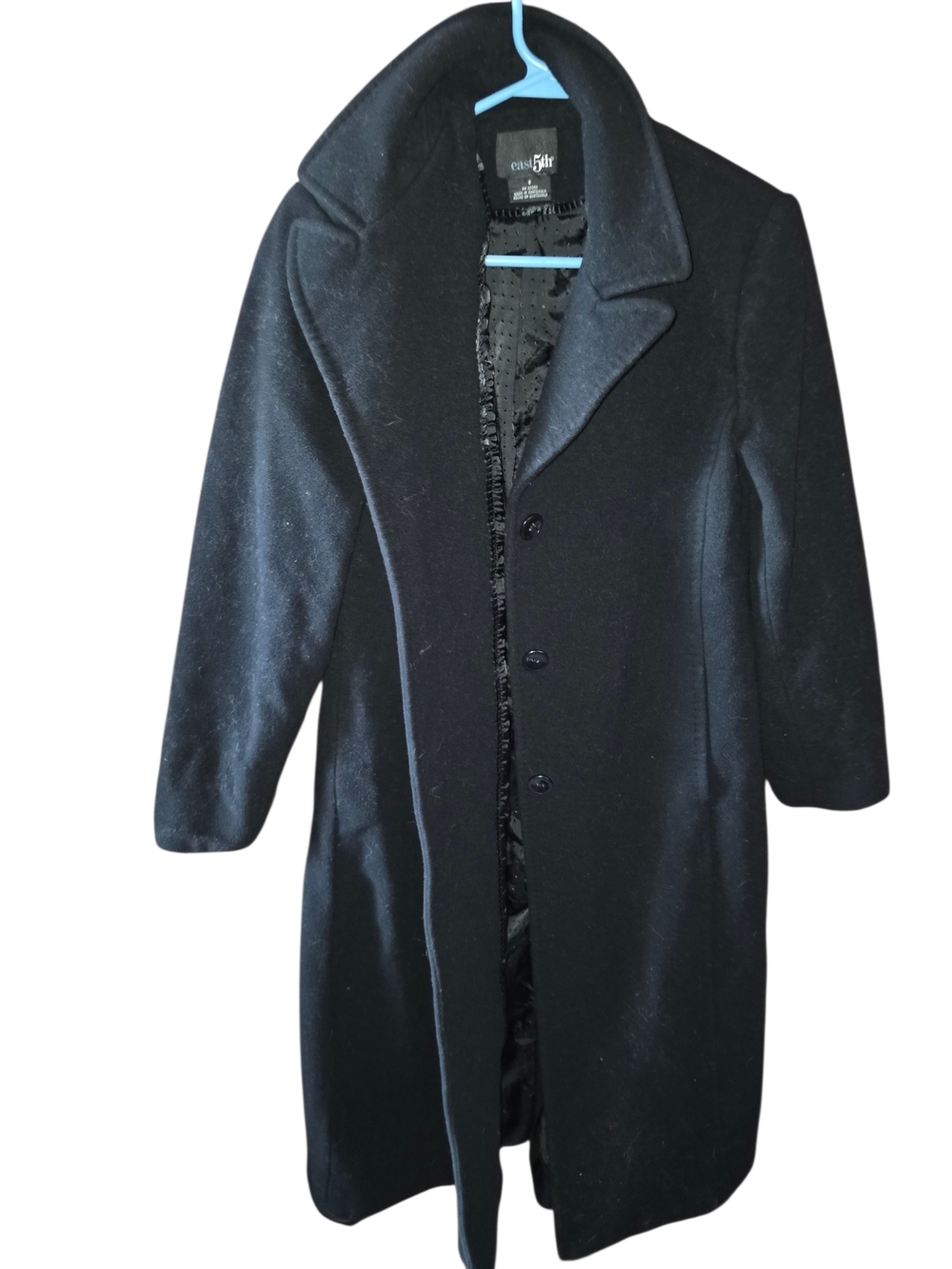 4/8/43. East 5th Womens Black Wool Blend Long Coat
